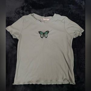 Tee, embroidered Green Butterfly